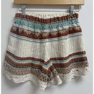 Rebellion Azynian Women's Crochet Shorts Small Boho Festival Cream Multicolor